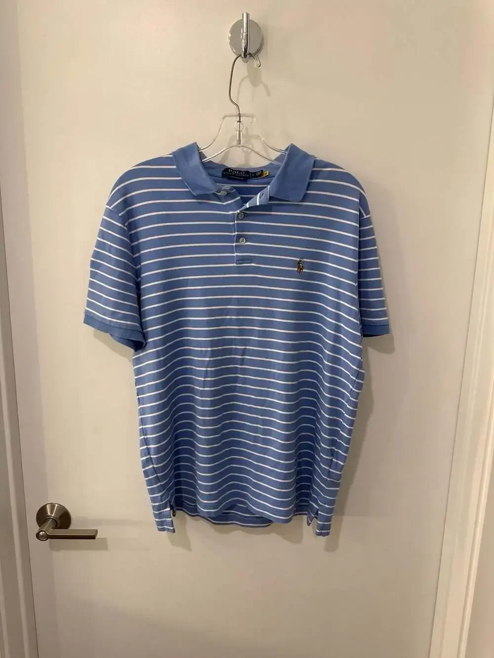 Polo Ralph Lauren Men's Custom Slim Fit Blue and White Striped Polo Shirt